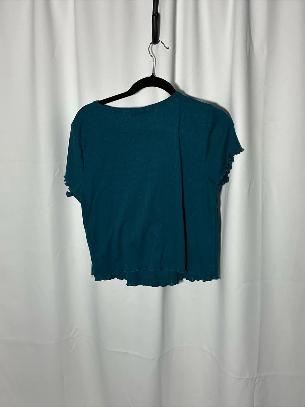 Torrid Teal Ribbed Button-Front Short Sleeve Top crop